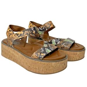 Franco Sarto Brown and Green Snake Print Platform Sandals